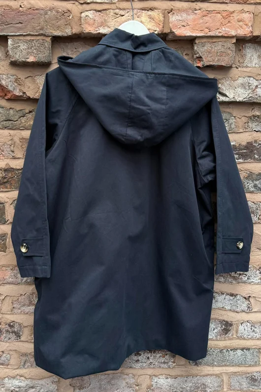 Dunbar Neckerchief Hood Gaberdine Coat Ink Navy